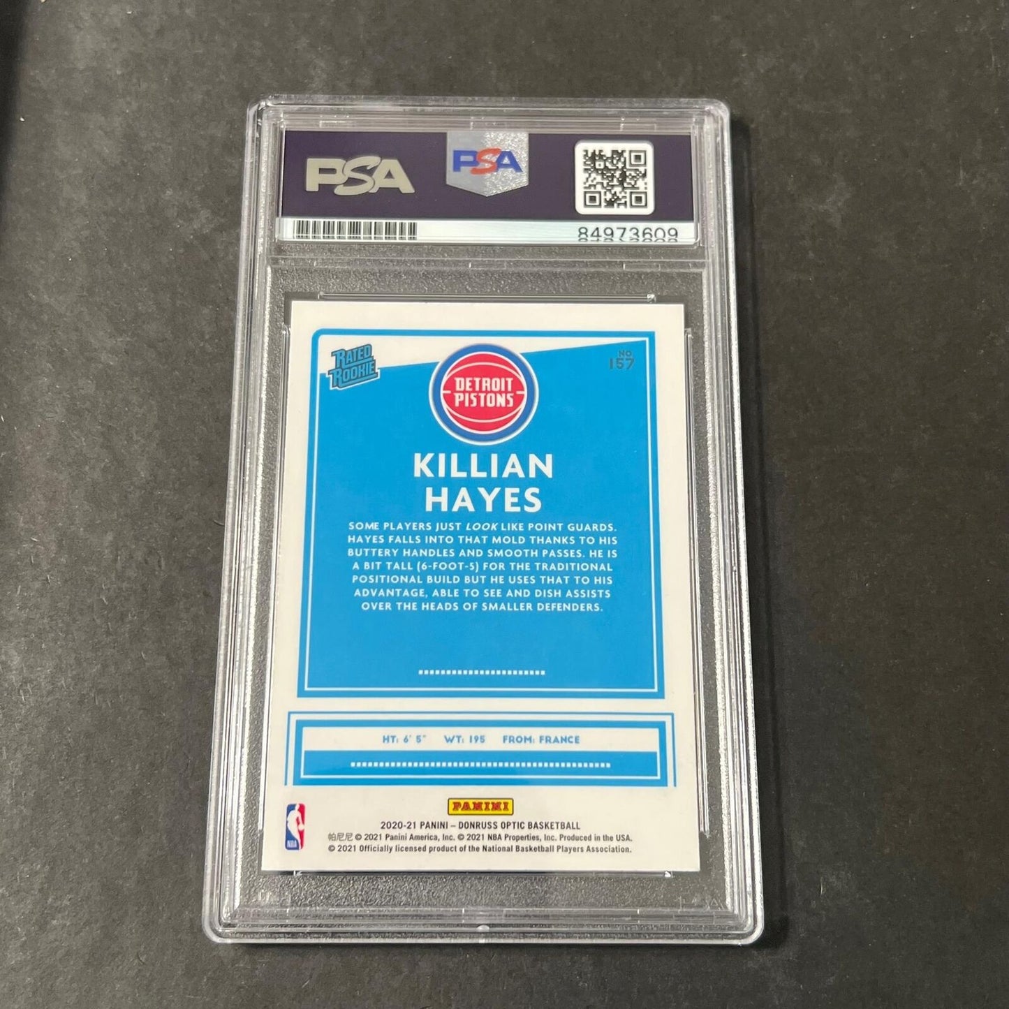 2020-21 Optic Rated Rookie #157 Killian Hayes Signed Card AUTO PSA Slabbed RC Pi