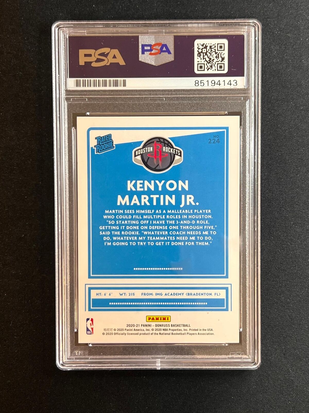 2020-21 Panini Donruss Rated Rookie #224 Kenyon Martin Jr. Signed Card AUTO 10 P