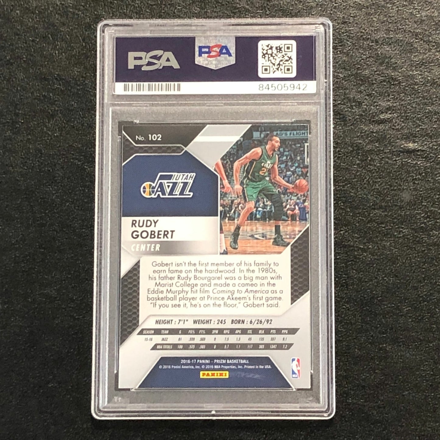 2016-17 PANINI PRIZM #102 Rudy Gobert Signed Card AUTO PSA Slabbed Jazz