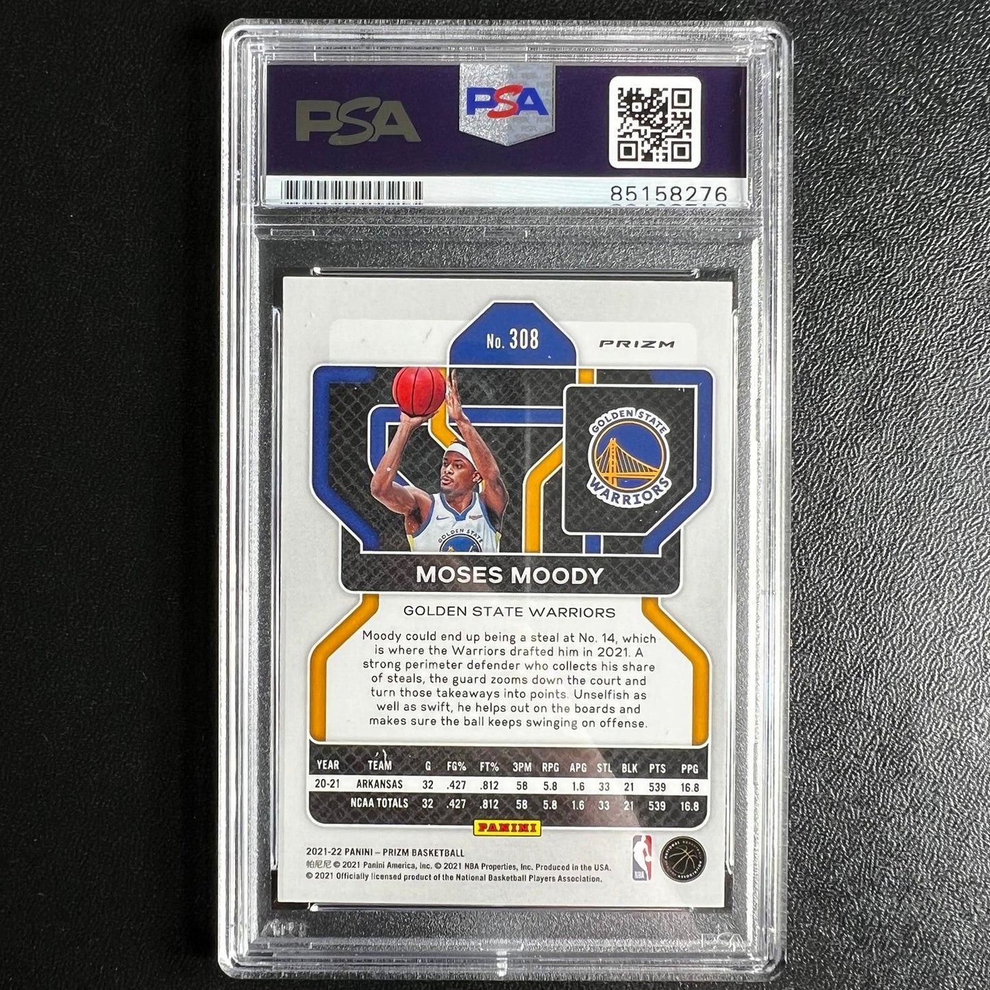 2021-22 Panini Prizm #308 Moses Moody Signed Card AUTO 10 PSA Slabbed RC Warrior