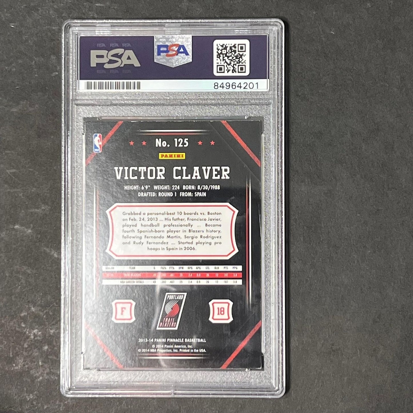 2013-14 Panini Pinnacle #125 Victor Claver Signed Card AUTO PSA Slabbed Trail Bl
