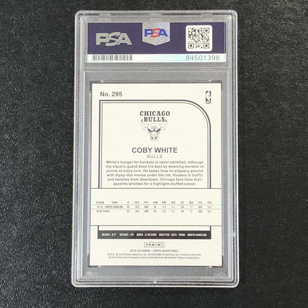 2019-20 NBA Hoops Rookie Tribute #295 Coby White Signed Card AUTO PSA Slabbed RC