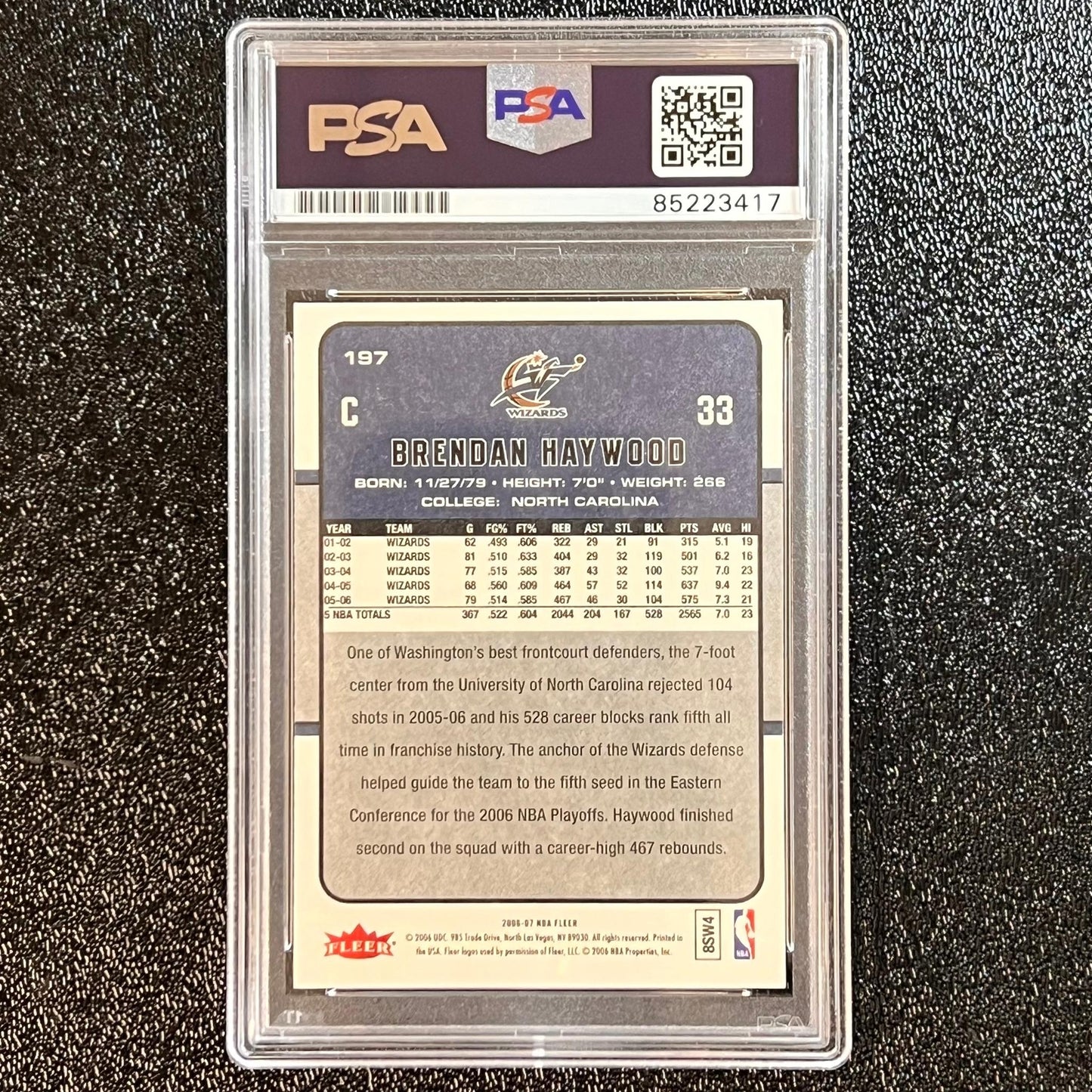 2006-07 FLEER #197 Brendan Haywood Signed Card AUTO PSA Slabbed Wizards