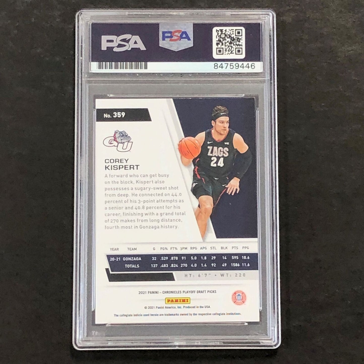 2021 Panini Chronicles Playoffs #359 COREY KISPERT Signed Card AUTO PSA Slabbed