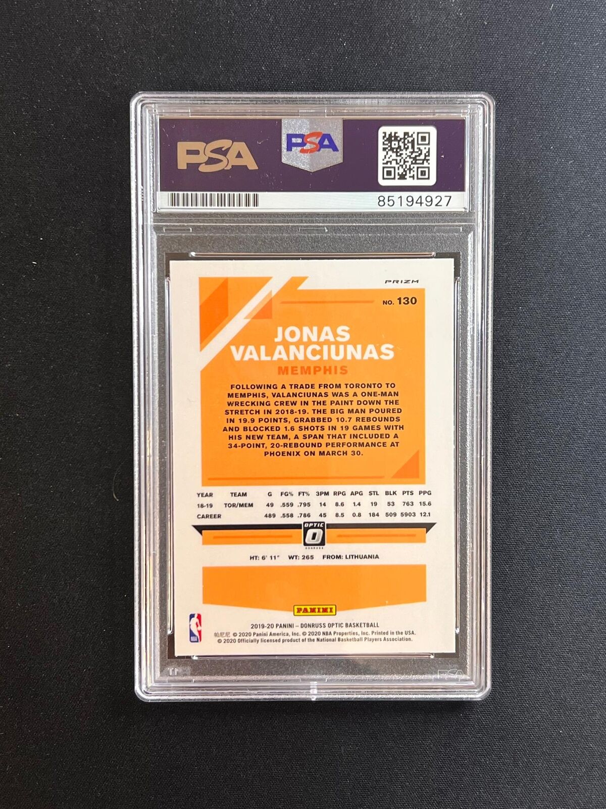 2019-20 Panini Donruss Optic #130 Jonas Valanciunas Signed Card AUTO PSA Slabbed
