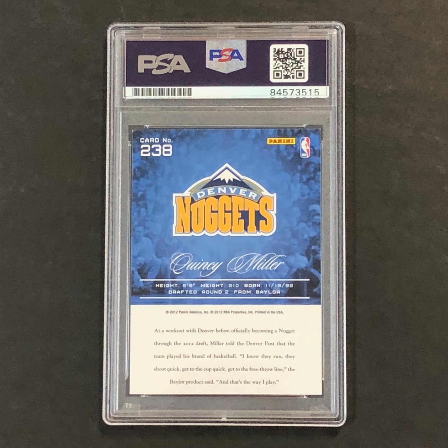 2012-13 Panini Prestige #238 Quincy Miller Signed AUTO 10 PSA Slabbed Nuggets