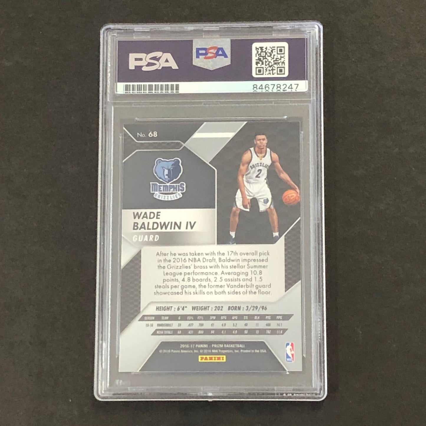 2016-17 Panini Prizm #68 Wade Baldwin IV Signed Card PSA Slabbed Grizzlies