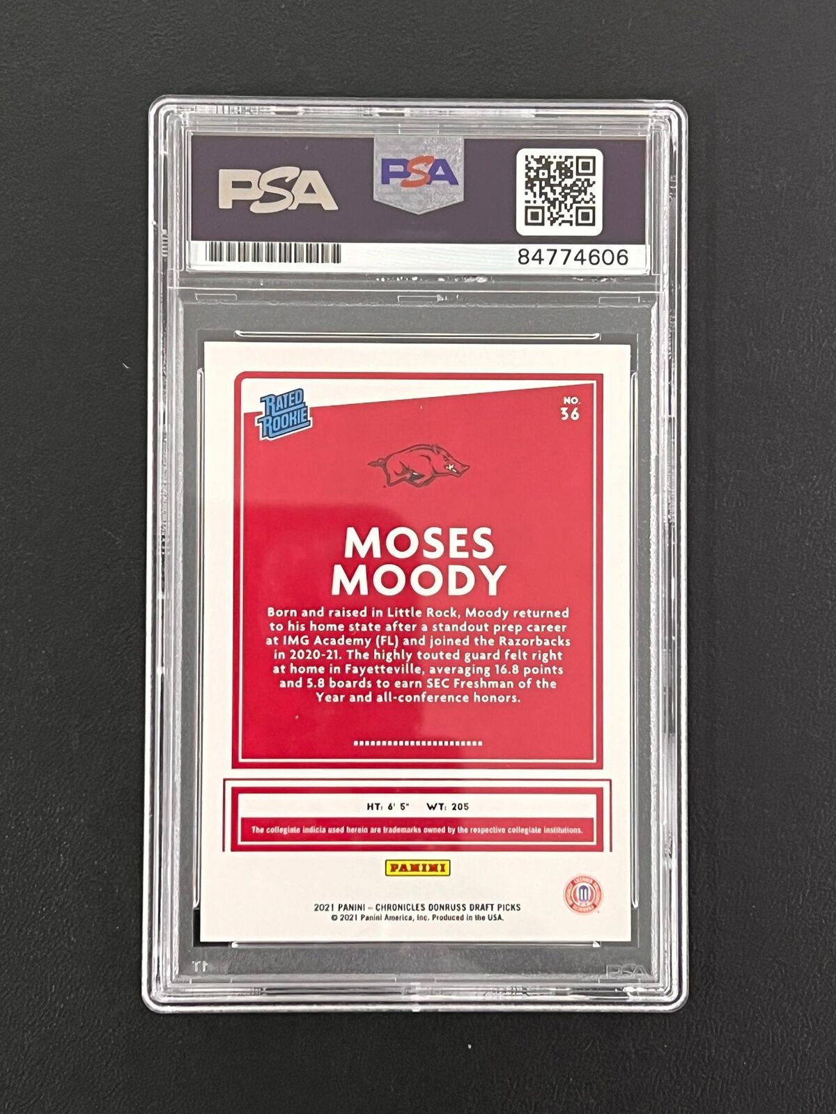 2021-22 Panini Chronicles Draft Picks #36 Moses Moody Signed Card AUTO PSA Slabb