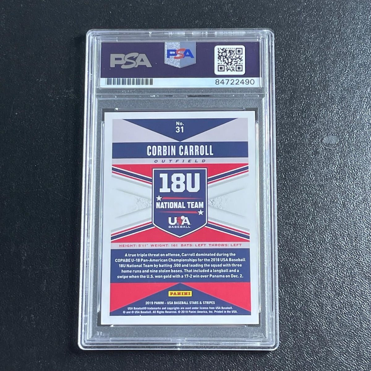 2019 Panini Stars and Stripes signed by Corbin Carroll PSA/DNA Arizona Diamondba