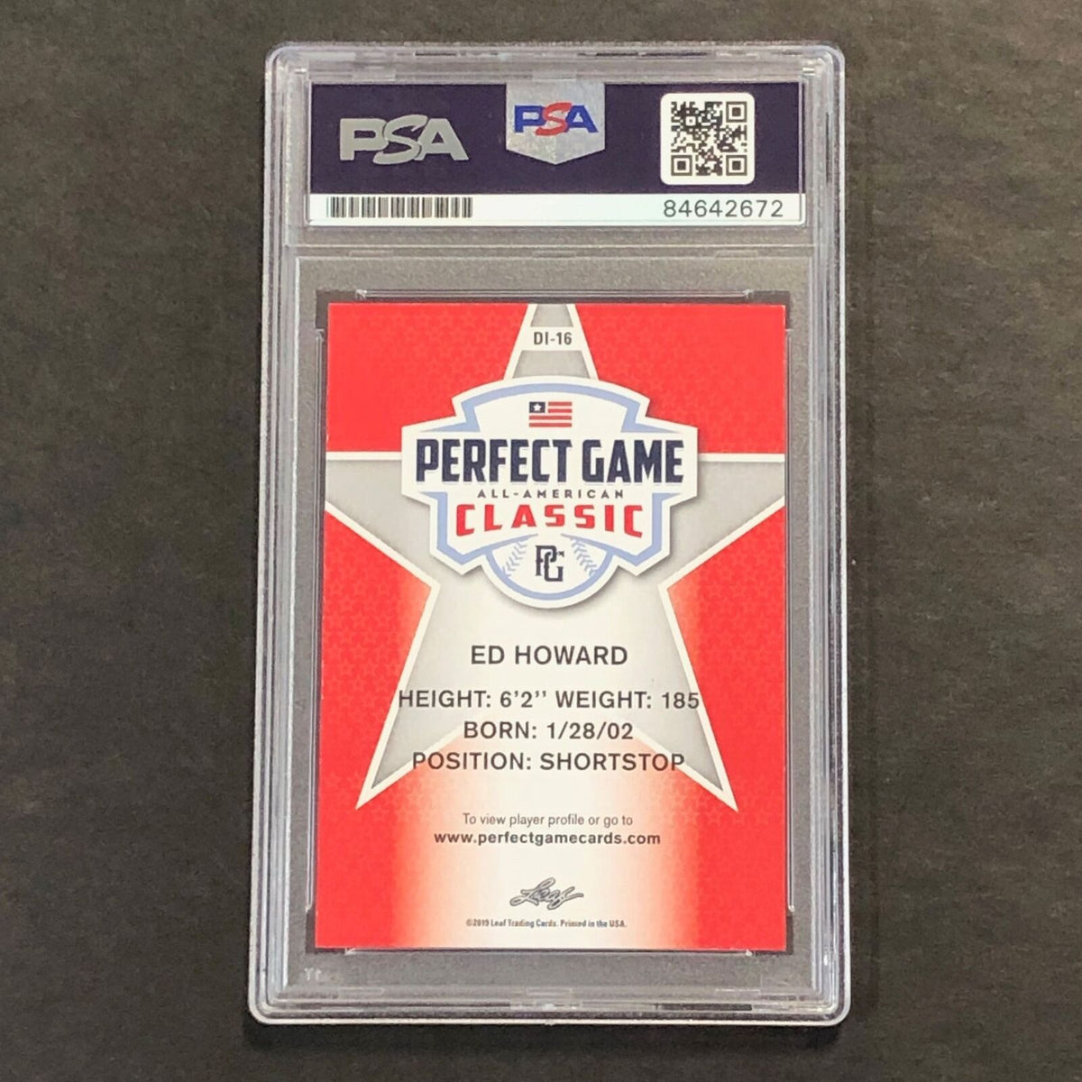 2019 Perfect Game #D1-16 Ed Howard Signed Card PSA Slabbed Auto 10
