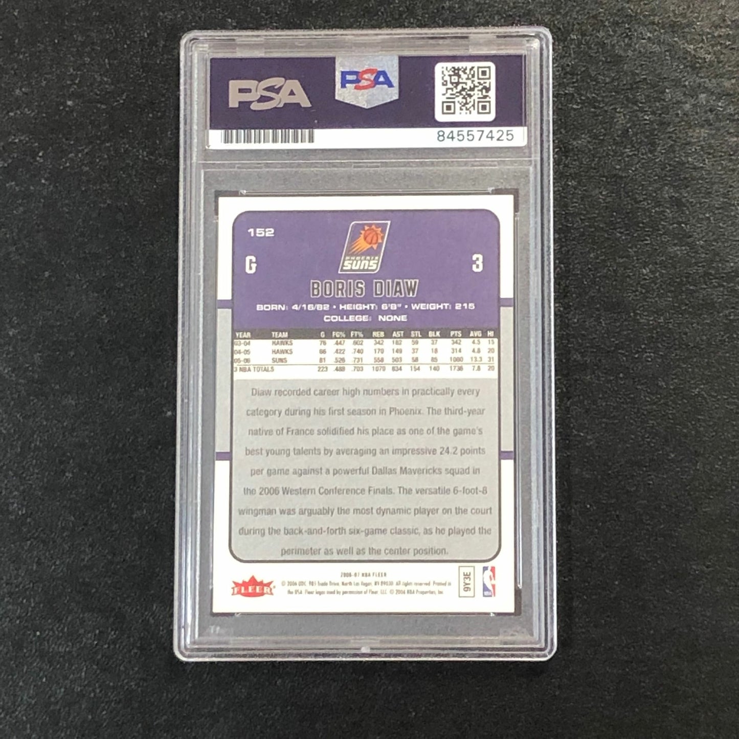 2006-07 Fleer #152 Boris Diaw Signed Card AUTO PSA Slabbed Suns
