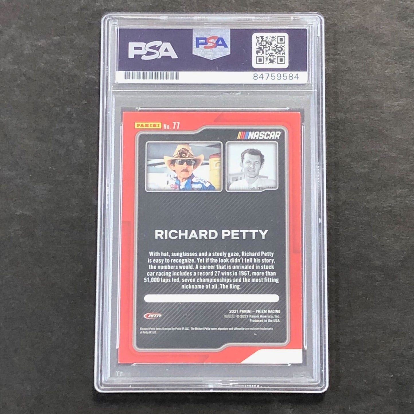 2021 Panini Prizm Racing Flashbacks #77 Richard Petty Signed Card AUTO PSA Slabb