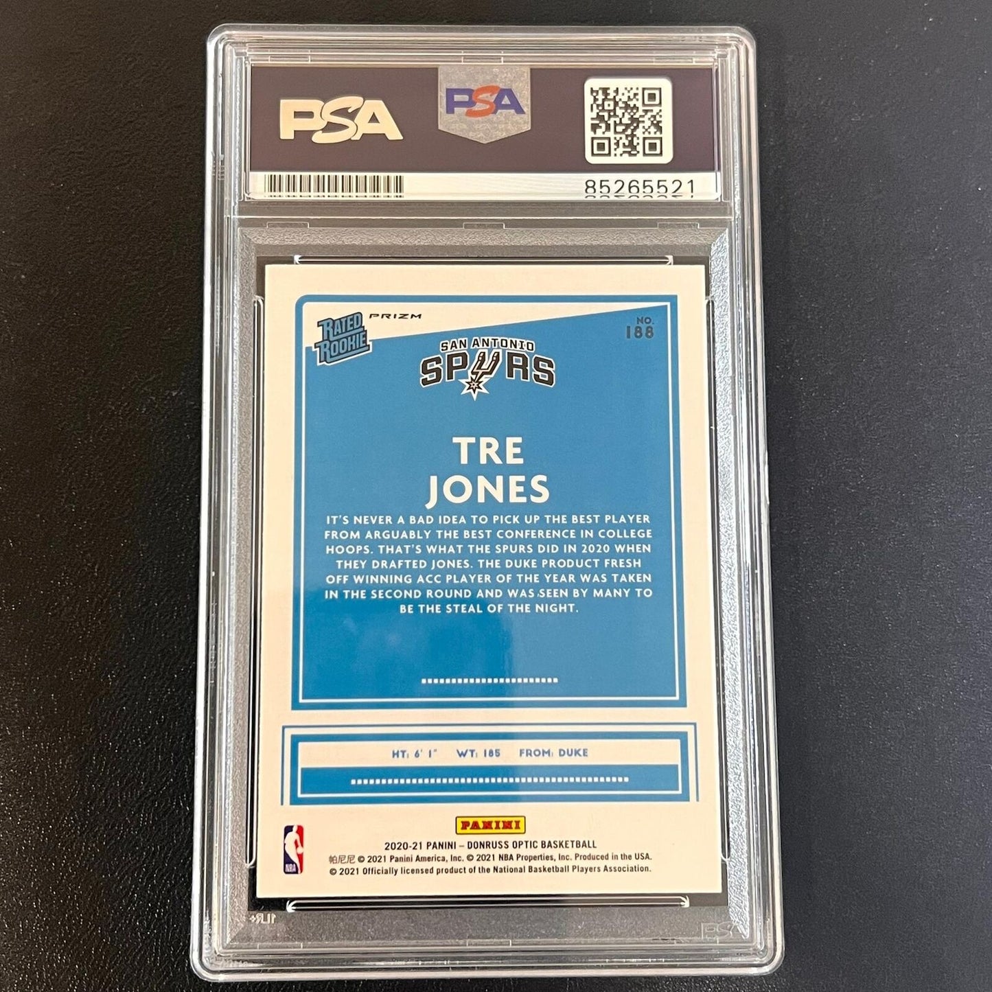 2020-21 Panini Donruss Optic #188 Tre Jones Signed Card AUTO PSA/DNA Slabbed RC