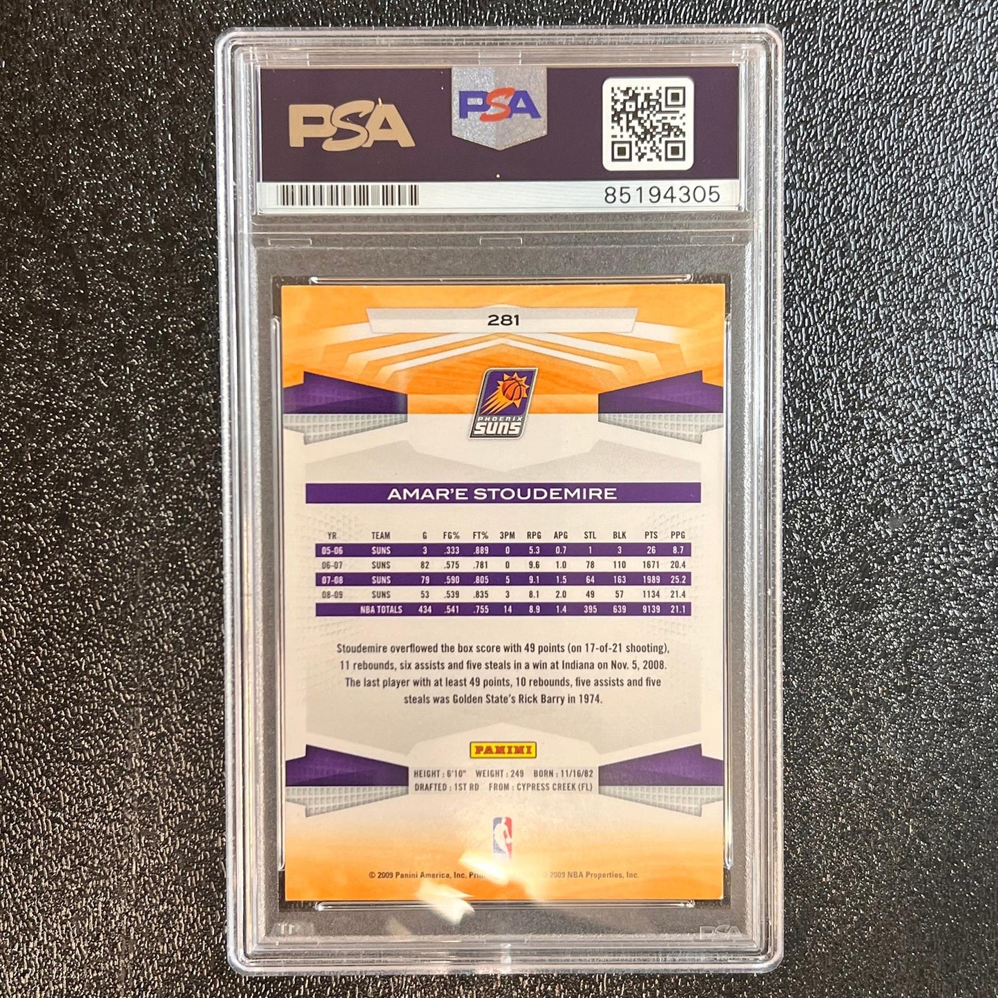 2009 Panini America #281 Amare Stoudemire Signed Card PSA Slabbed Suns