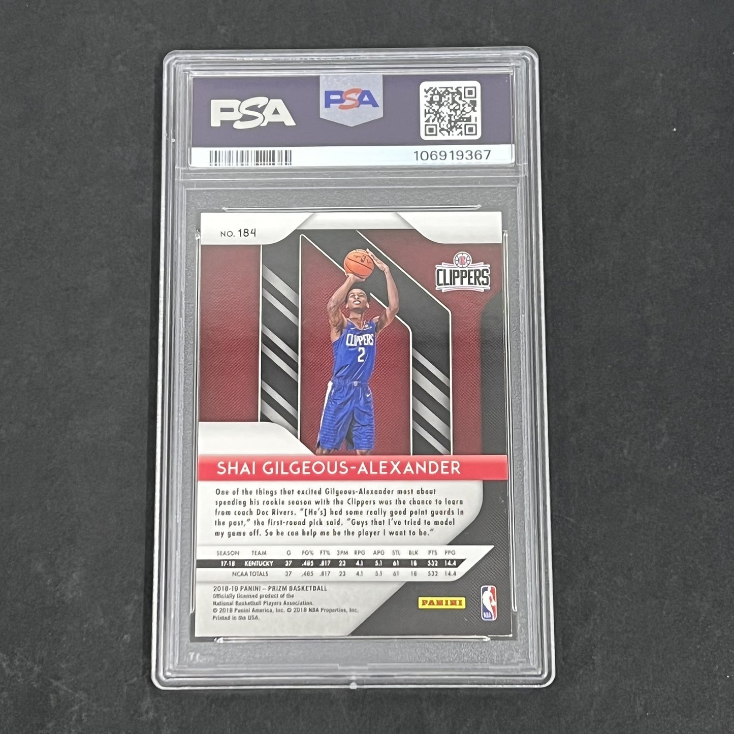 2018 Panini Prizm #184 Shai Gilgeous-Alexander signed card PSA 8 Auto A