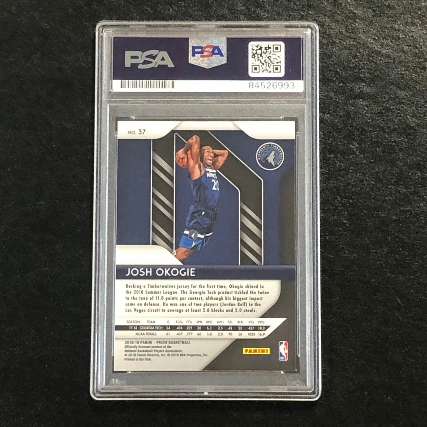 2018-19 Panini Prizm #37 Josh Okogie Signed Rookie Card AUTO PSA Slabbed RC Timb