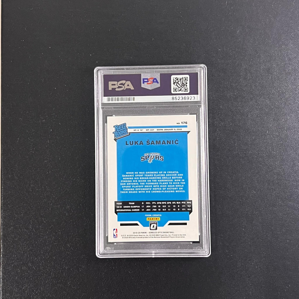 2019-20 Panini Donruss Optic #176 Luka Samanic Signed Card AUTO PSA Slabbed Spur