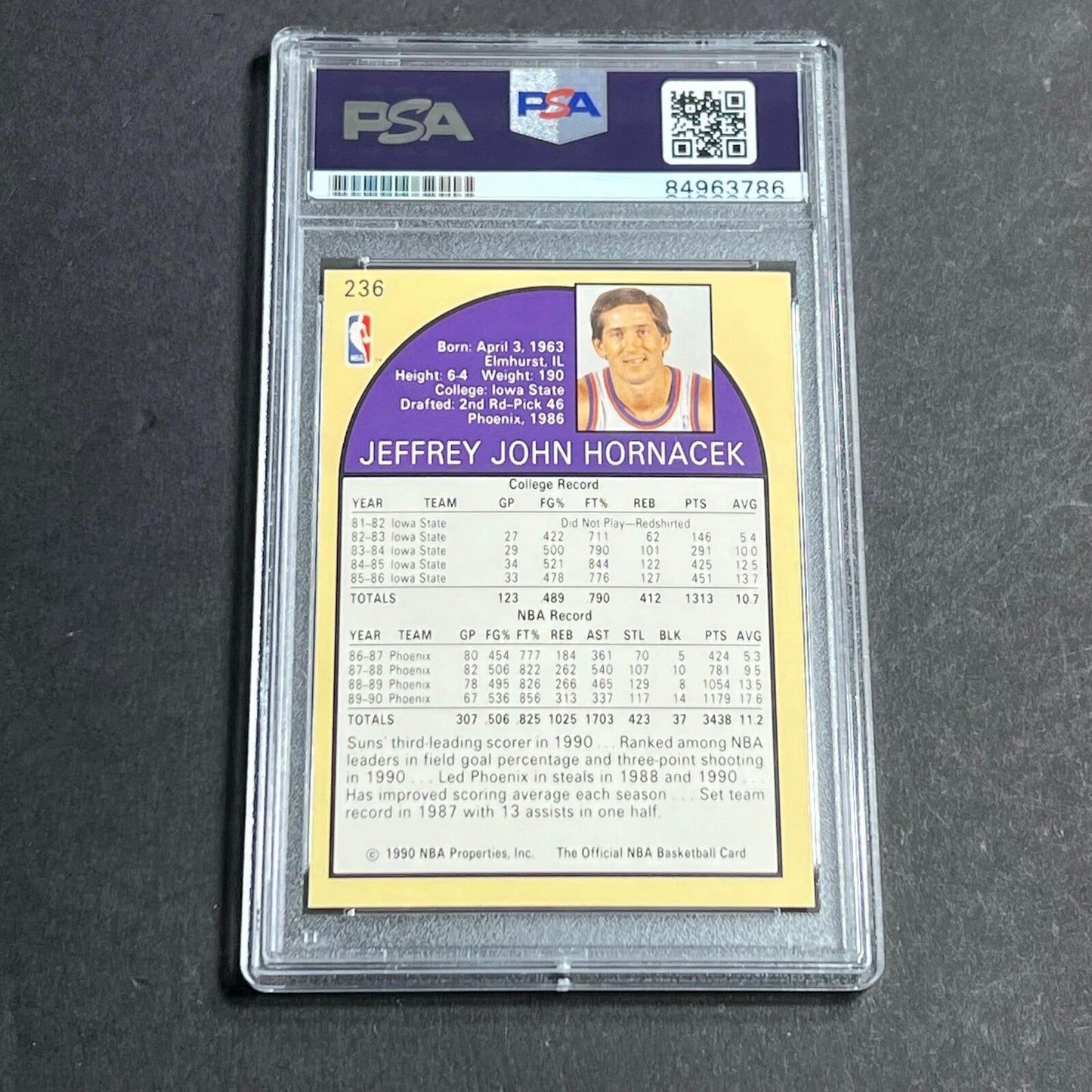 1990-91 NBA Hoops #236 Jeff Hornacek Signed AUTO PSA Slabbed Suns
