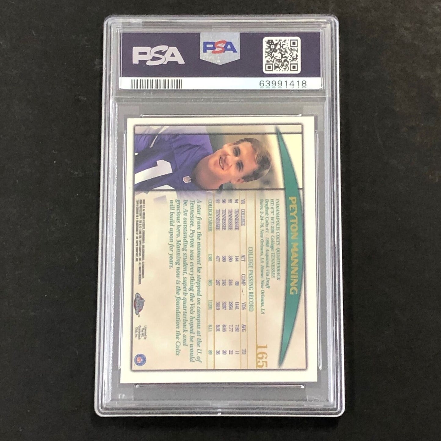 1998 Topps Chrome #165 Peyton Manning Signed Card PSA AUTO 10 Slabbed RC