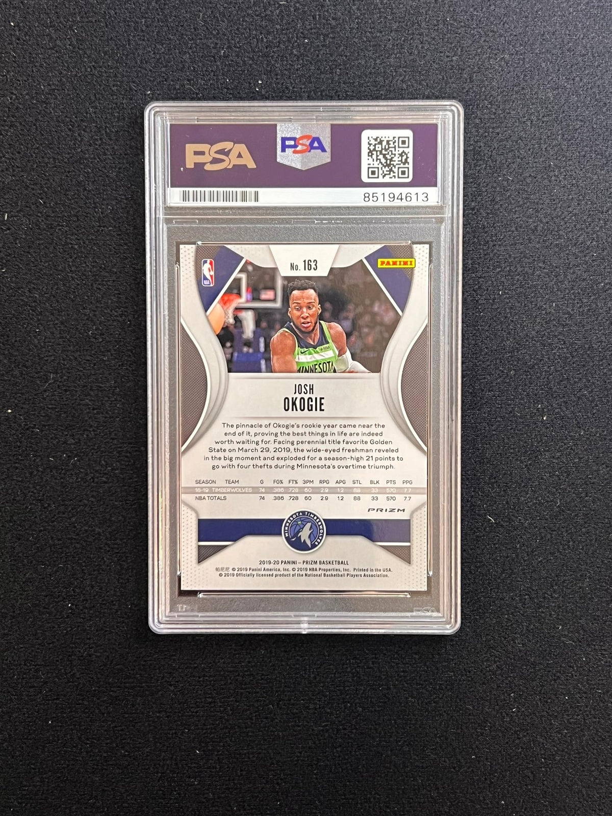 2019-20 Panini Prizm #163 Josh Okogie Signed Rookie Card AUTO 10 PSA Slabbed Tim