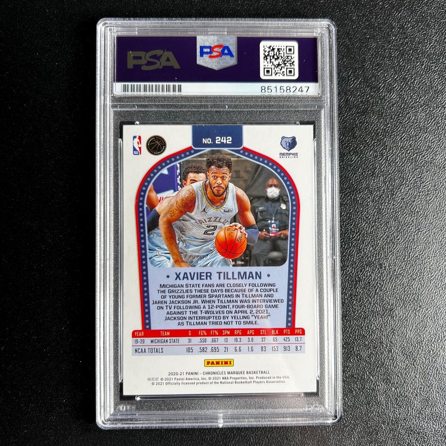 2020-21 Panini Chronicles Marquee #242 Xavier Tillman signed card Auto 10 PSA/DN