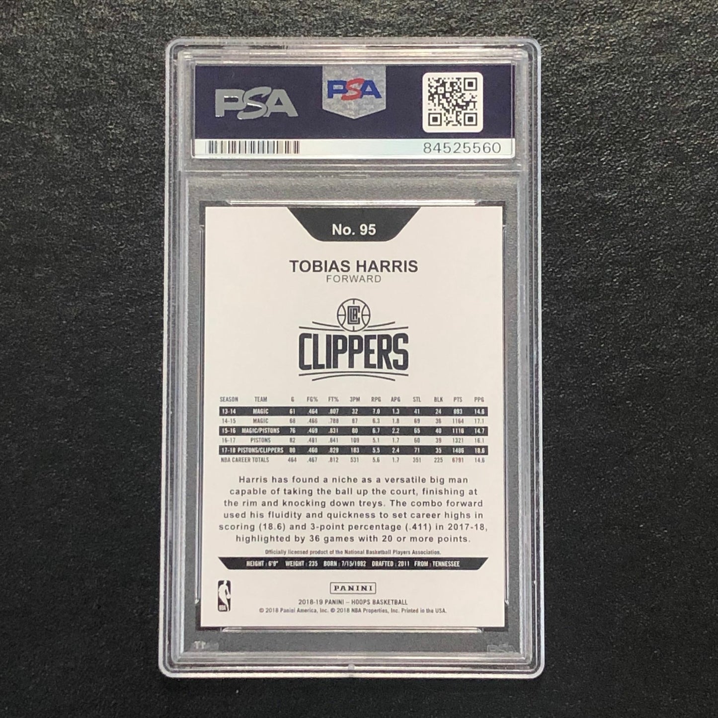2018-19 NBA HOOPS #95 Tobias Harris Signed Card AUTO PSA Slabbed Clippers