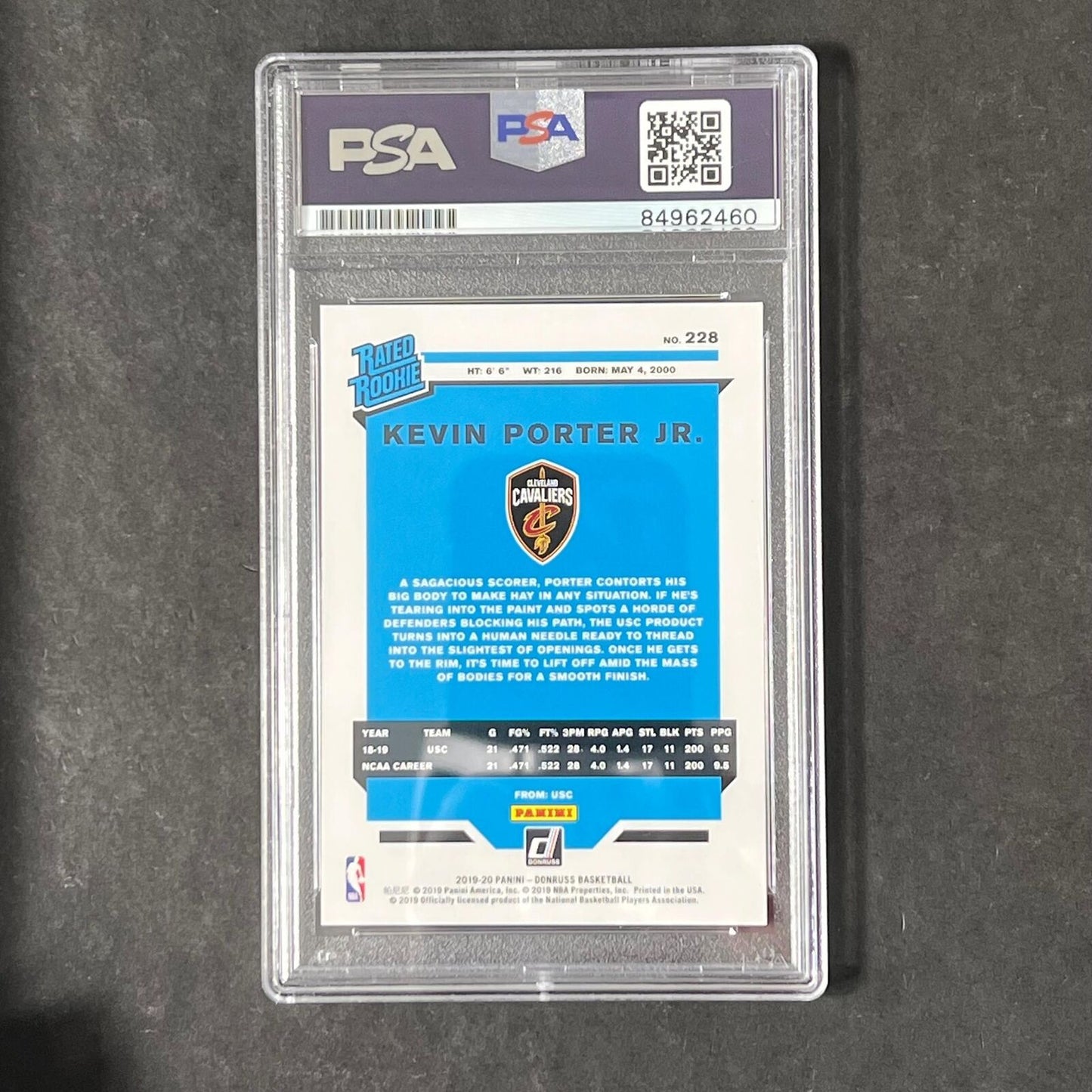 2019-20 Panini Donruss #228 Kevin Porter Jr. Signed Card PSA Slabbed Cavaliers