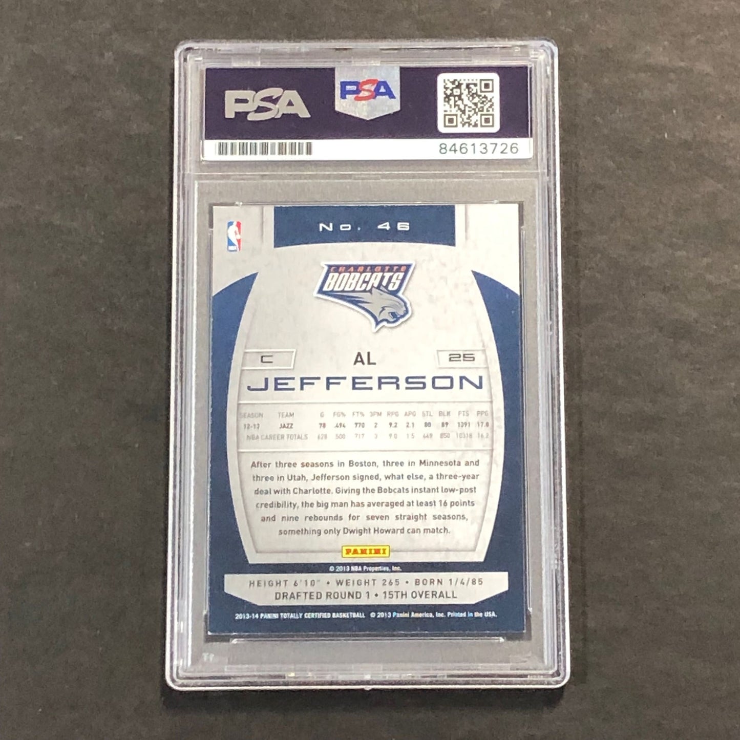2013-14 Totally Certified #46 Al Jefferson Signed Card AUTO PSA Slabbed Bobcats