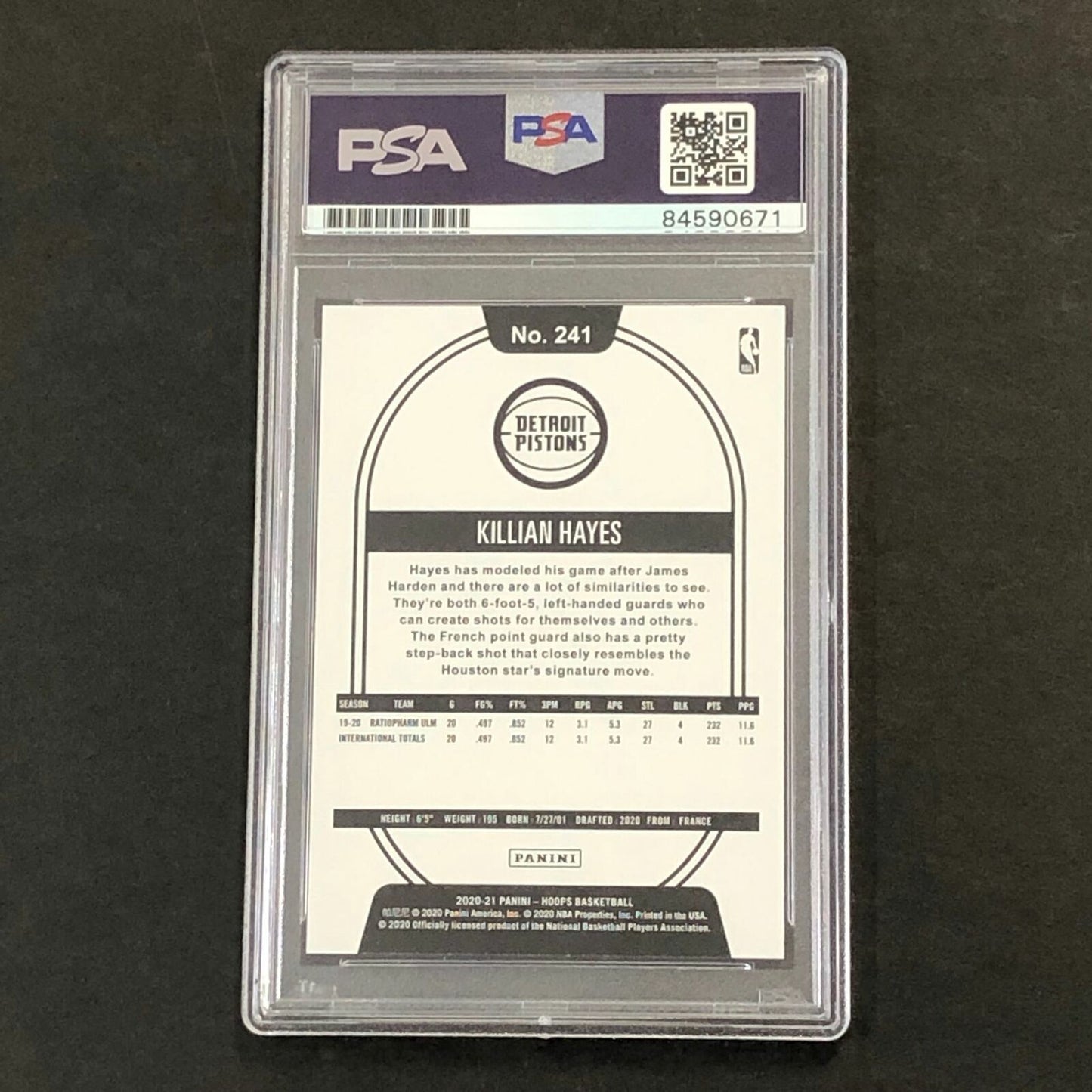 2020-21 NBA Hoops #241 Killian Hayes Signed Card AUTO PSA Slabbed RC Pistons
