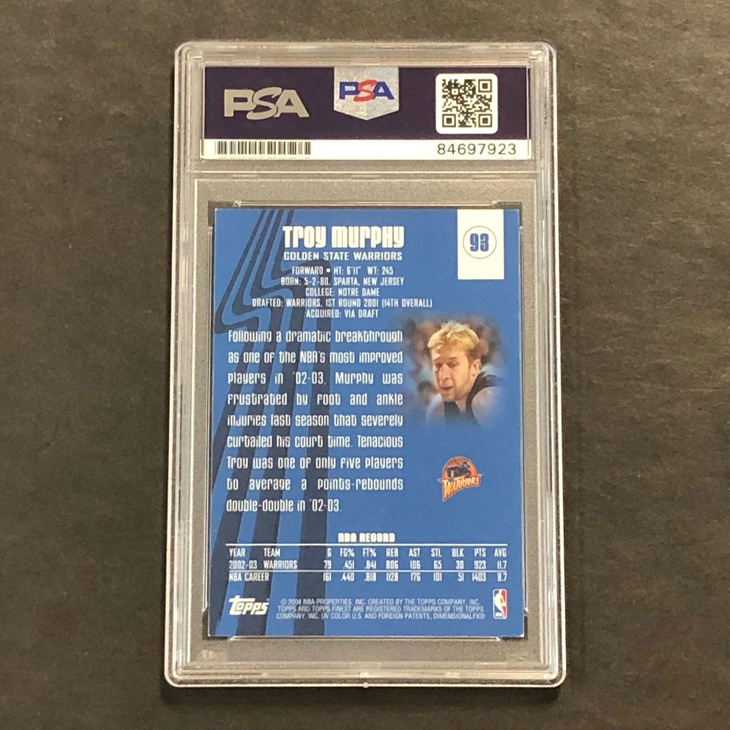 2004-05 Topps #93 Troy Murphy Signed Card PSA Slabbed Warriors