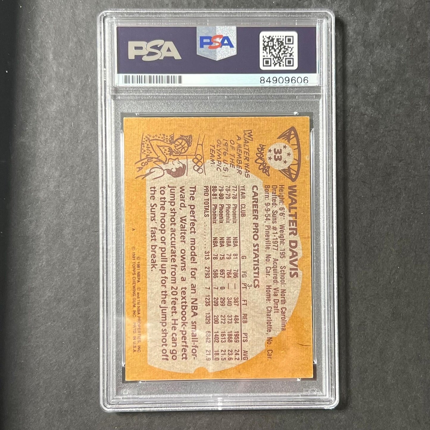 1981 Topps Basketball #33 Walter Davis Signed Card AUTO PSA Slabbed Suns