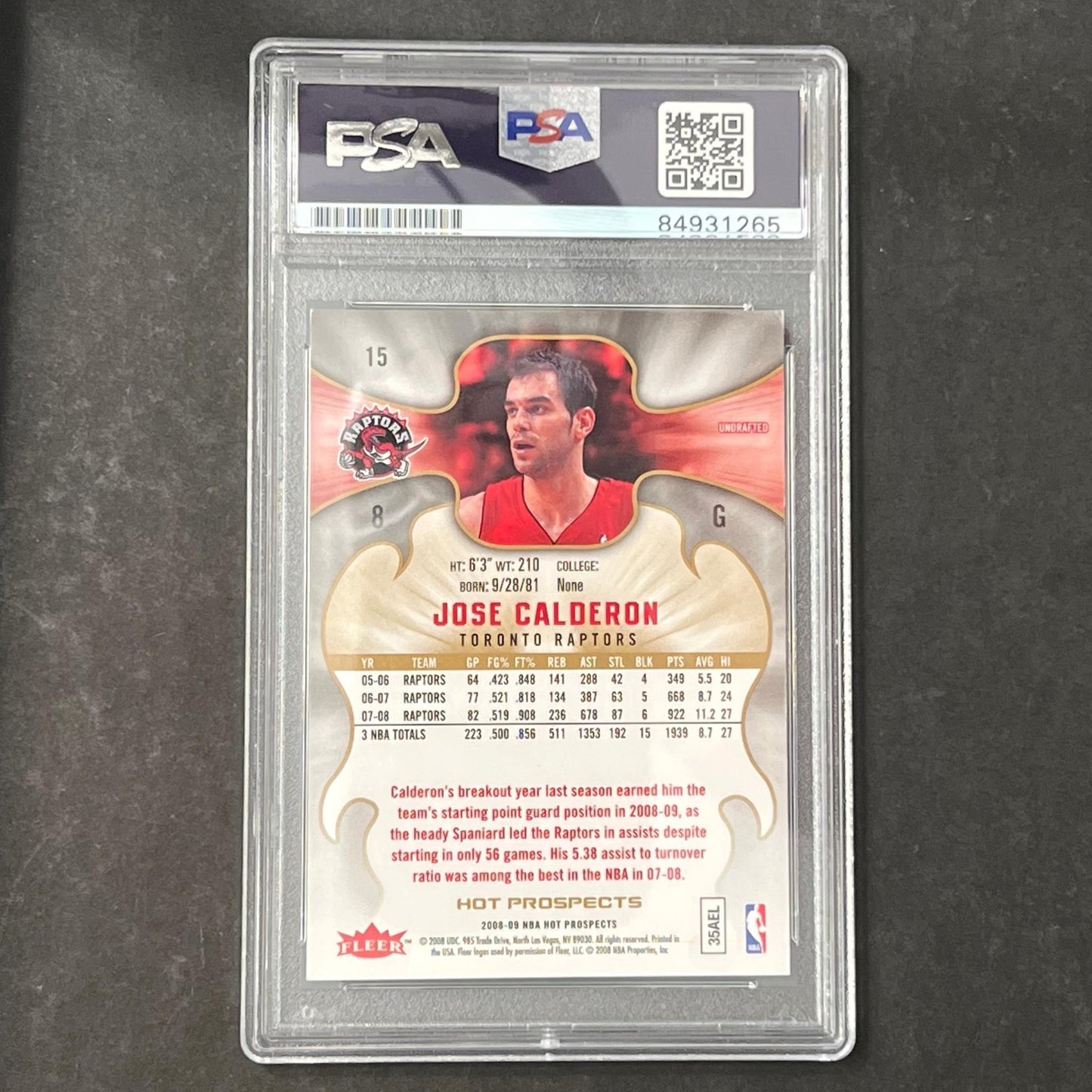 2008-2009 Fleet NBA Top Prospects #15 Jose Calderon Signed Card AUTO PSA Slabbed