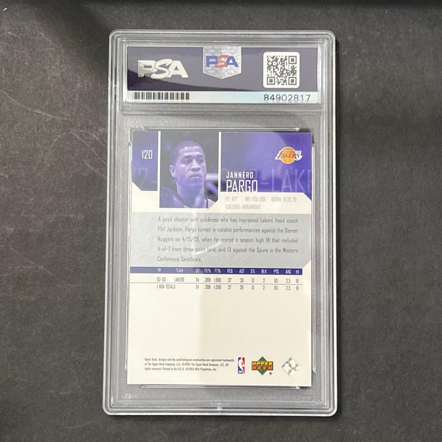 2003-04 Upper Deck #120 Jannero Pargo Signed Card AUTO PSA Lakers
