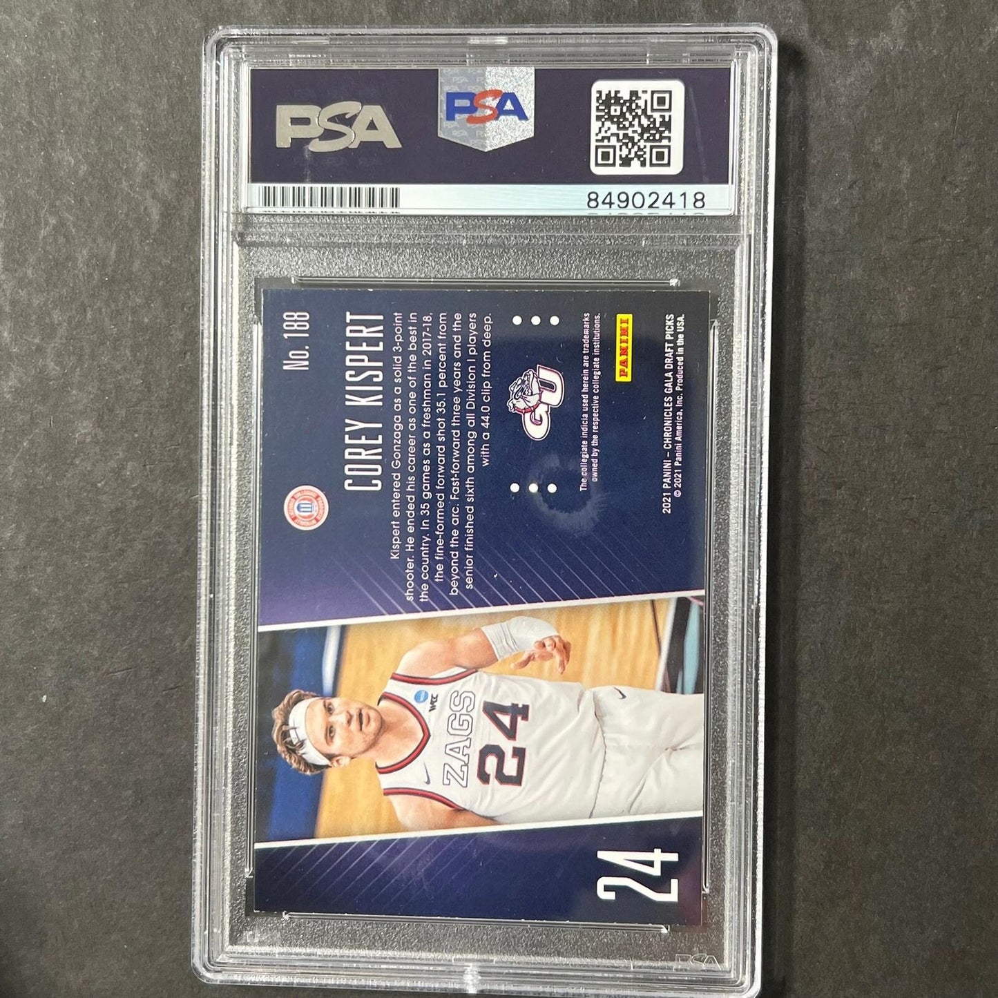 2021 Panini Chronicles Gala Draft Picks #188 COREY KISPERT Signed Card AUTO PSA