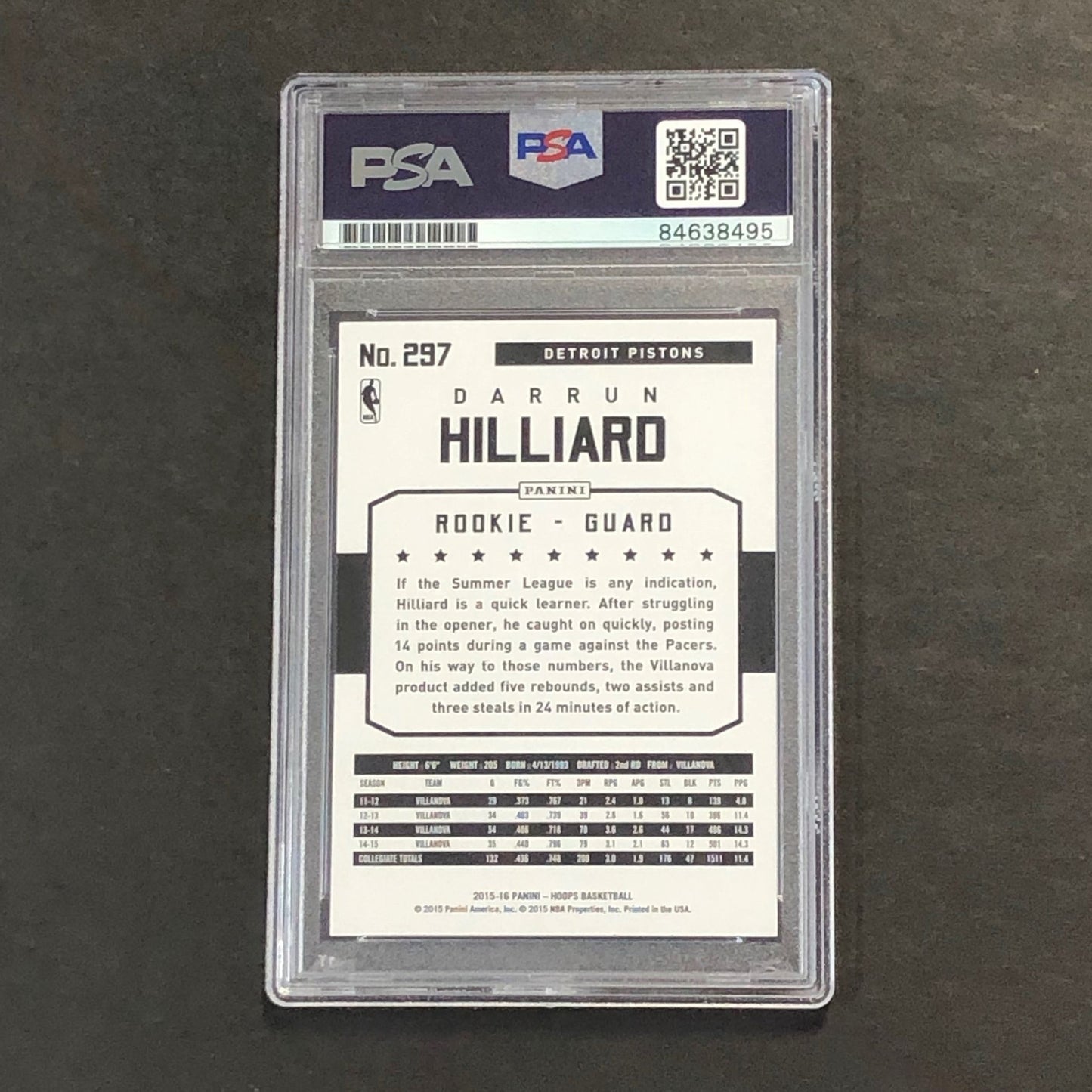 2015-16 NBA Hoops #297 Darrun Hilliard Signed Card AUTO PSA Slabbed RC Pistons