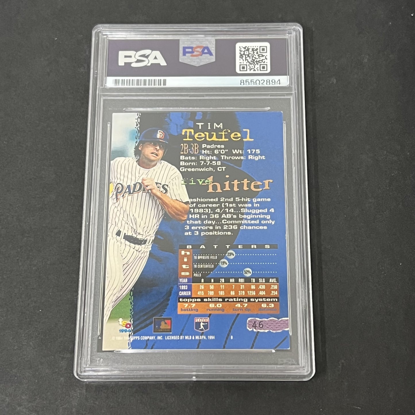 1994 Topps Stadium Club #46 Tim Teufel signed card PSA Auto 10 Padres