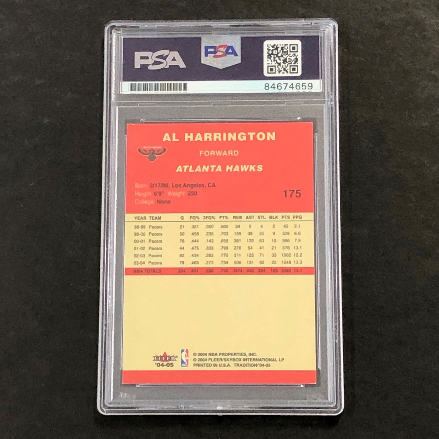2004-05 Fleer Traditions #175 Al Harrington Signed Card AUTO 10 PSA Slabbed