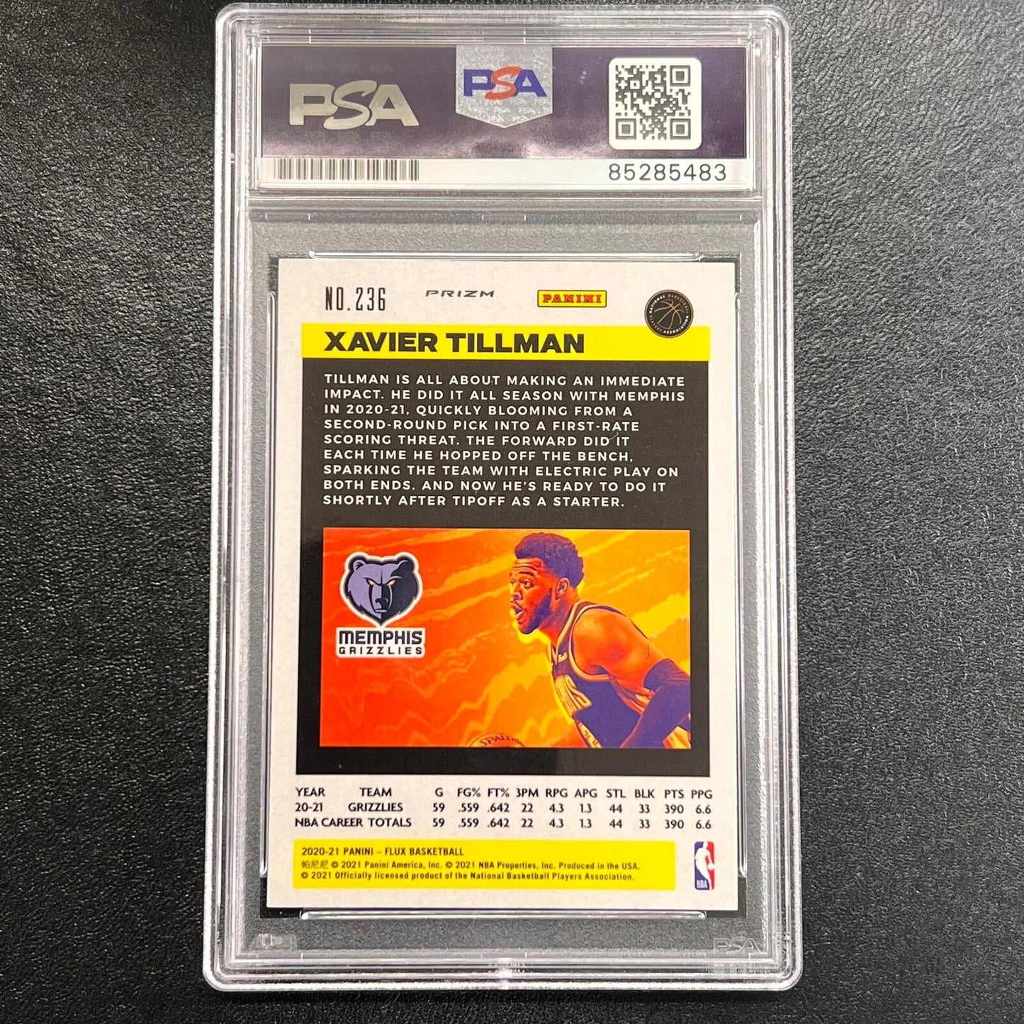 2020-21 Panini Prizm Flux #236 Xavier Tillman signed card AUTO PSA/DNA Slabbed G