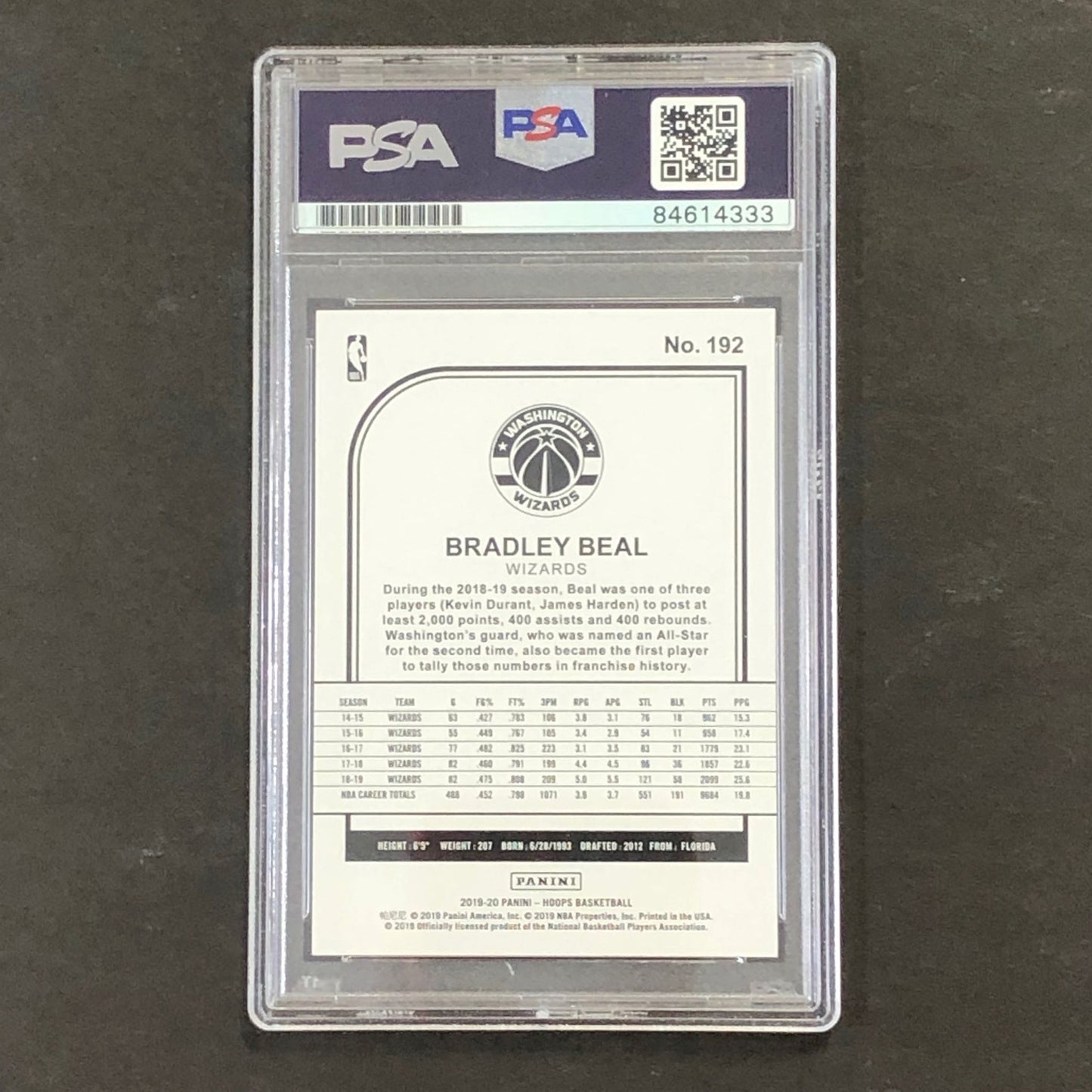 2019-20 NBA Hoops #192 Bradley Beal Signed Card AUTO 10 PSA Slabbed Wizards