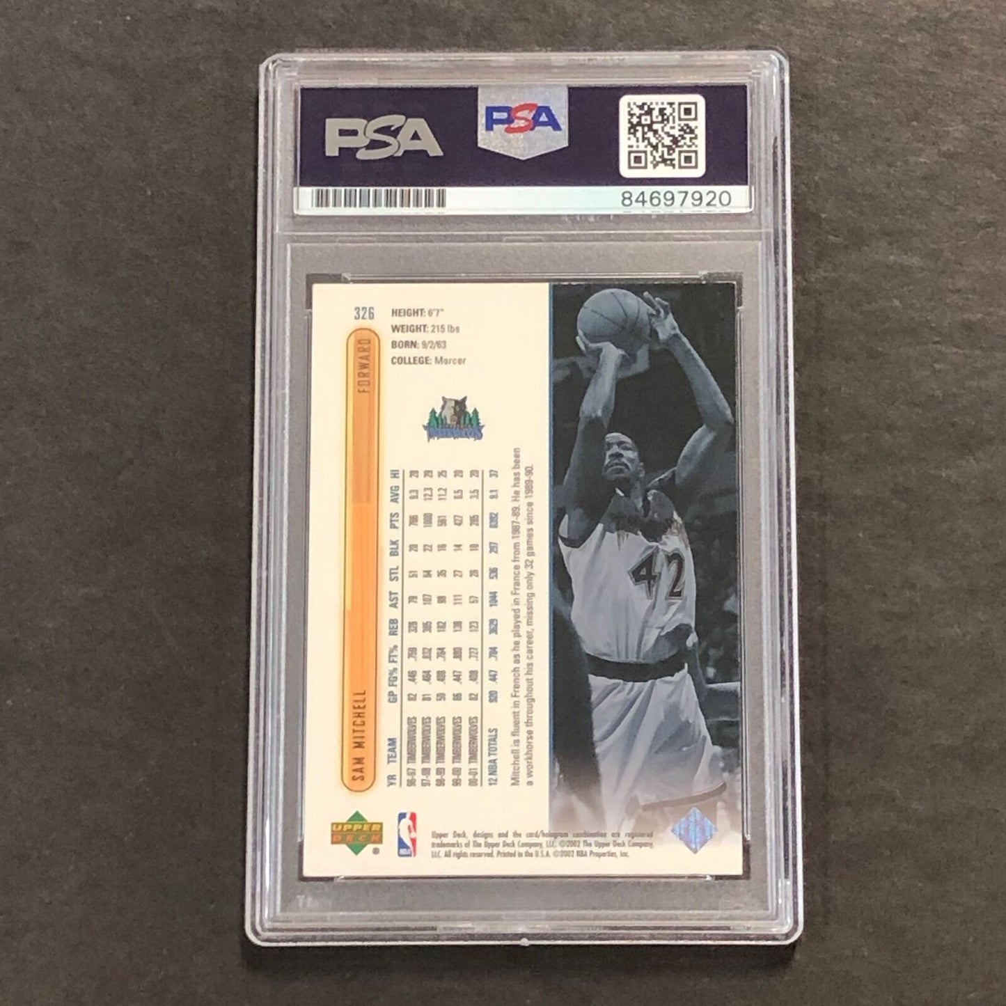 2001-02 Upper Deck #326 Sam Mitchell Signed Card PSA/DNA Slabbed Wovles