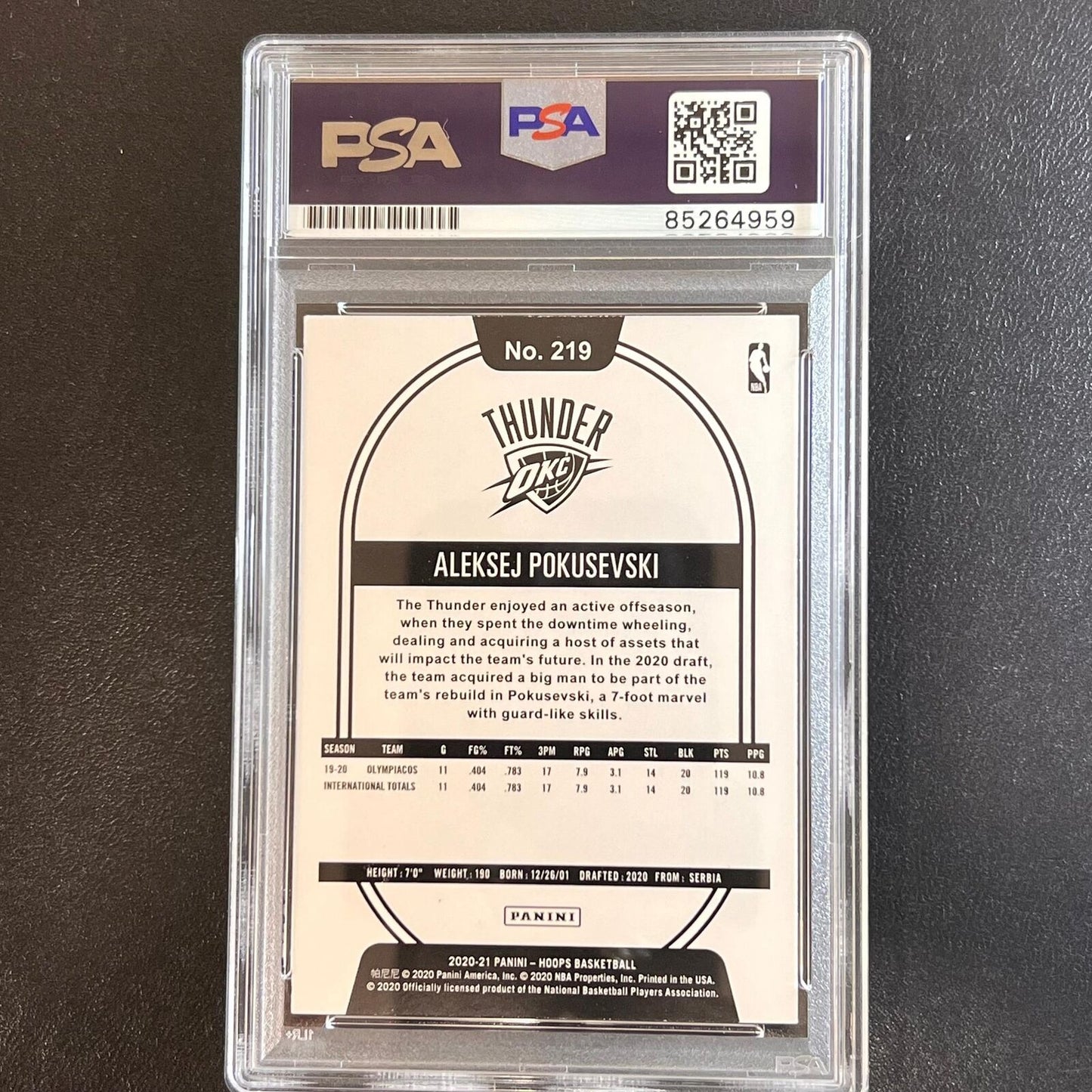 2020-21 Panini NBA Hoops #219 Aleksej Pokusevski Signed Card AUTO PSA Slabbed RC