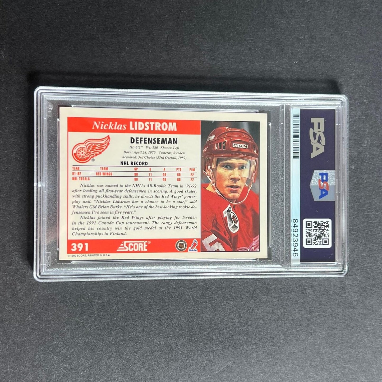 1992-93 Scores #391 Nicklas Lidstrom Signed Card AUTO PSA Slabbed Red Wings