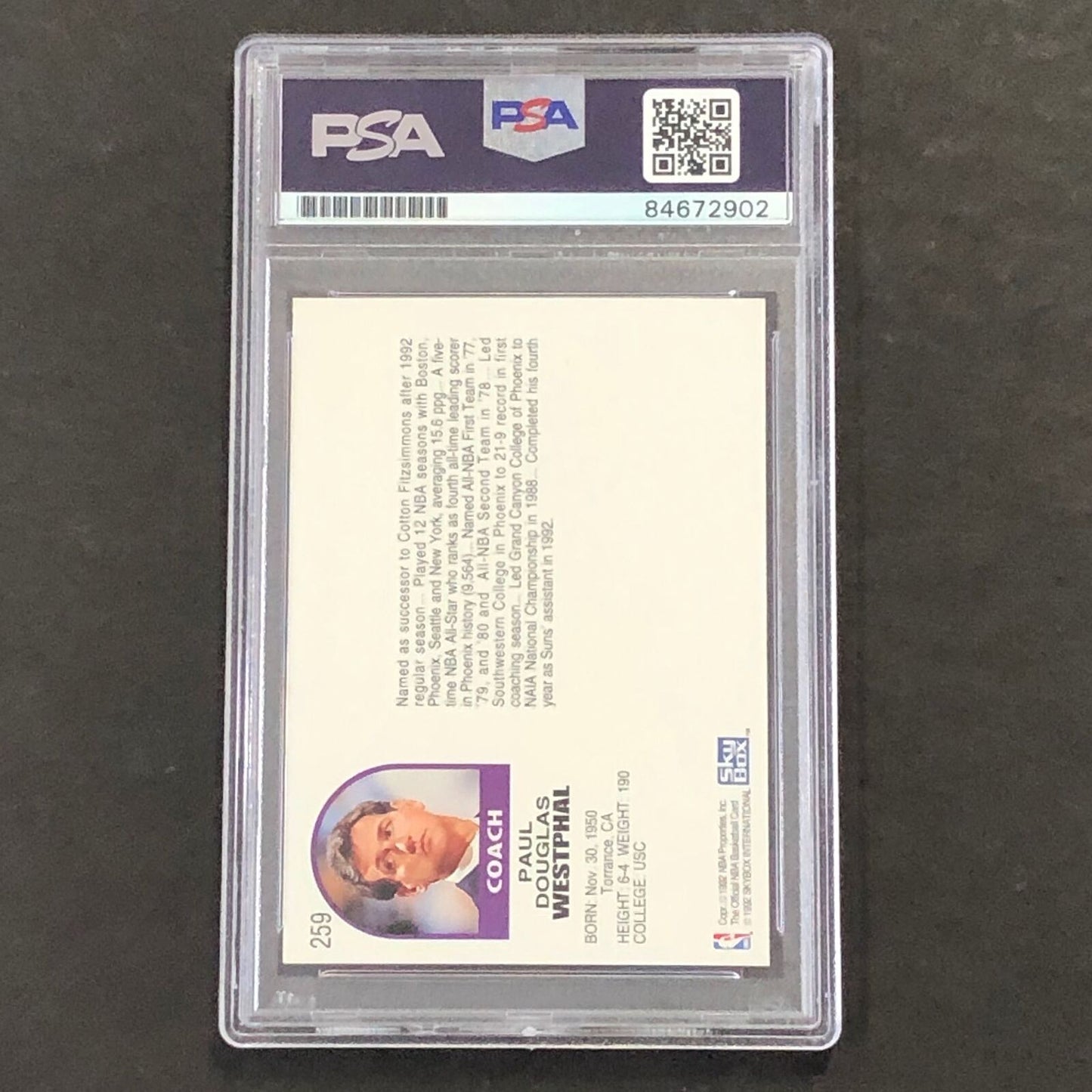 1992-93 Skybox #259 Paul Westphal Signed Card Auto Grade 10 PSA Slabbed Suns