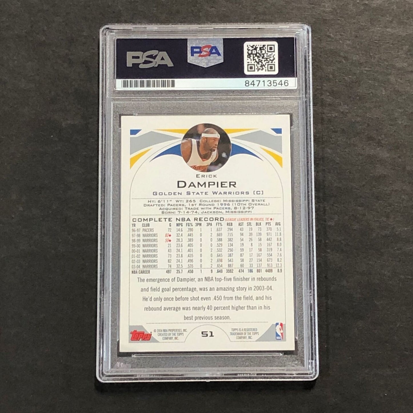 2003-04 Topps #51 ERICK DAMPIER Signed Card PSA Slabbed Warriors