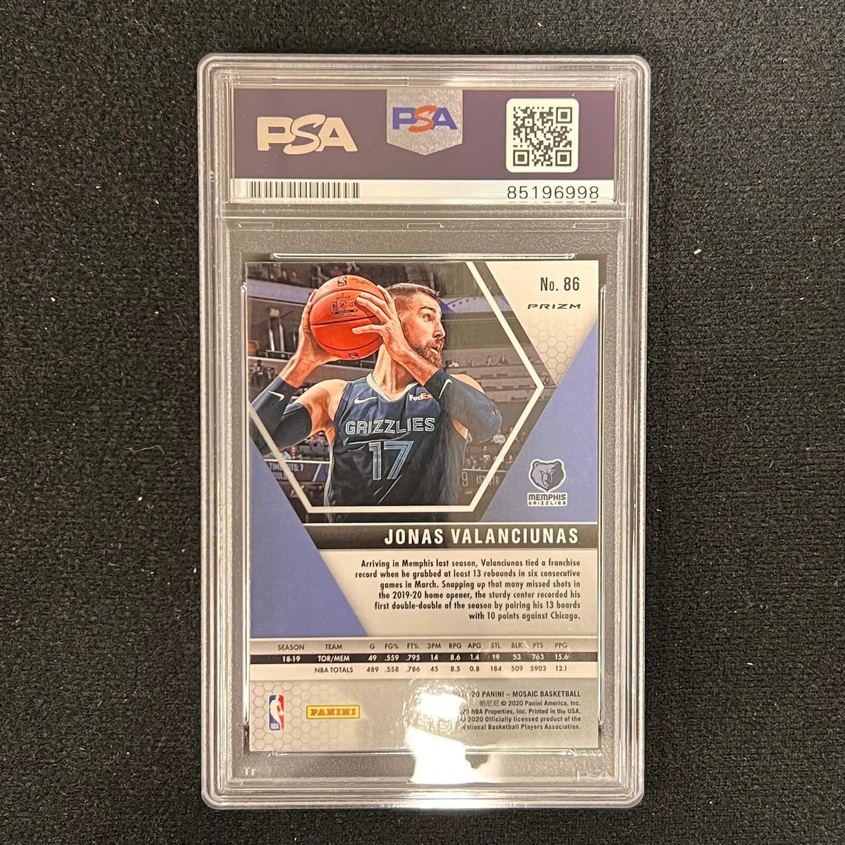 2019-20 Panini Mosaic #86 Jonas Valanciunas Signed Card AUTO PSA Slabbed Grizzli