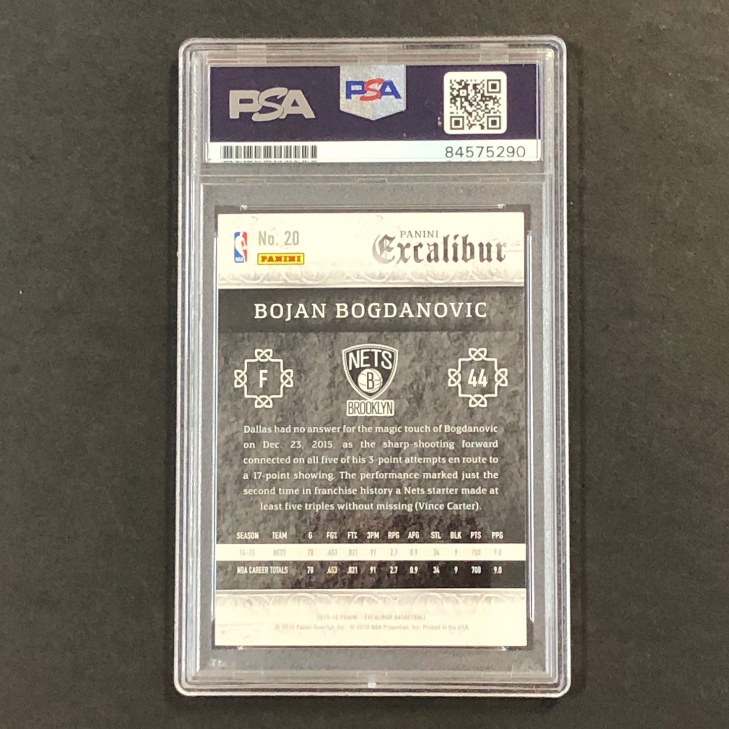2015-16 Panini Excalibur #20 Bojan Bogdanovic Signed Card AUTO PSA Slabbed Nets