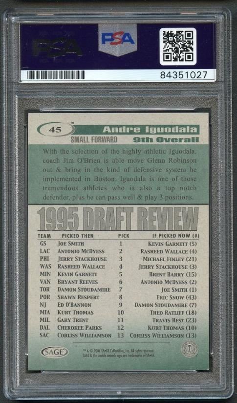 2004 SAGE HIT #45 Andre Iguodala Signed Card AUTO 10 PSA Slabbed
