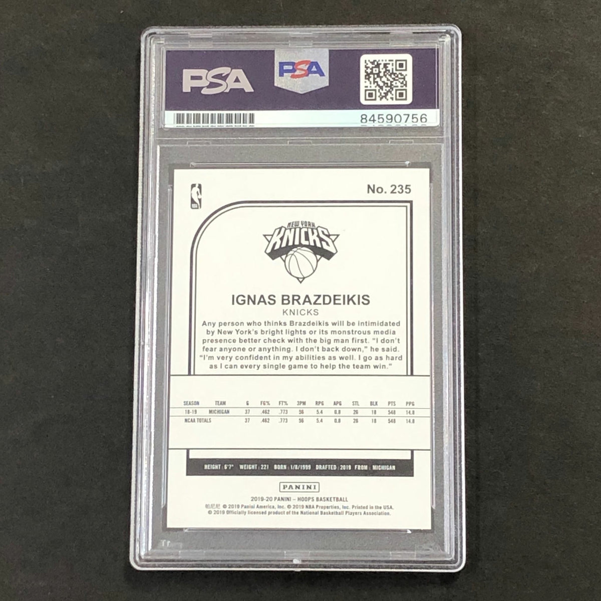 2019-20 NBA Hoops #235 Ignas Brazdeikis Signed AUTO PSA Slabbed RC Knicks