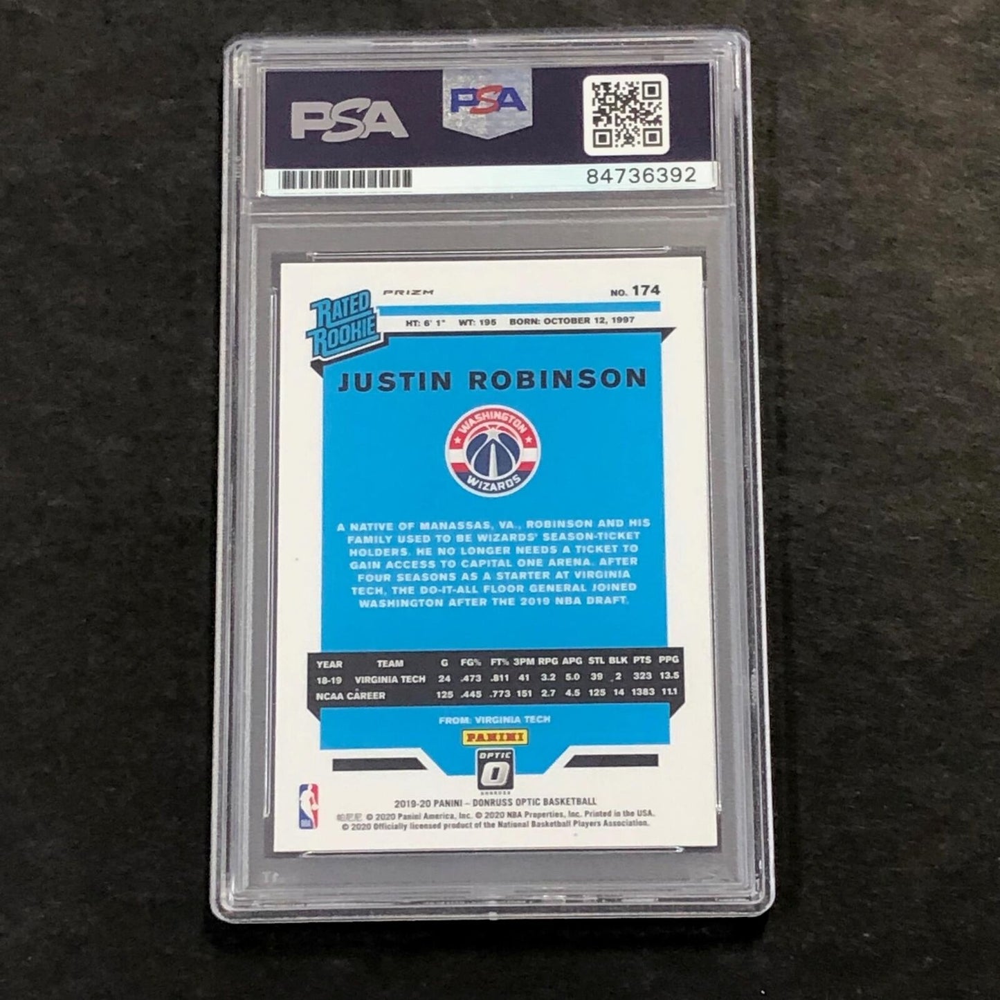 2019-20 OPTIC RATED ROOKIE #174 JUSTIN ROBINSON Signed Rookie Card AUTO PSA Slab