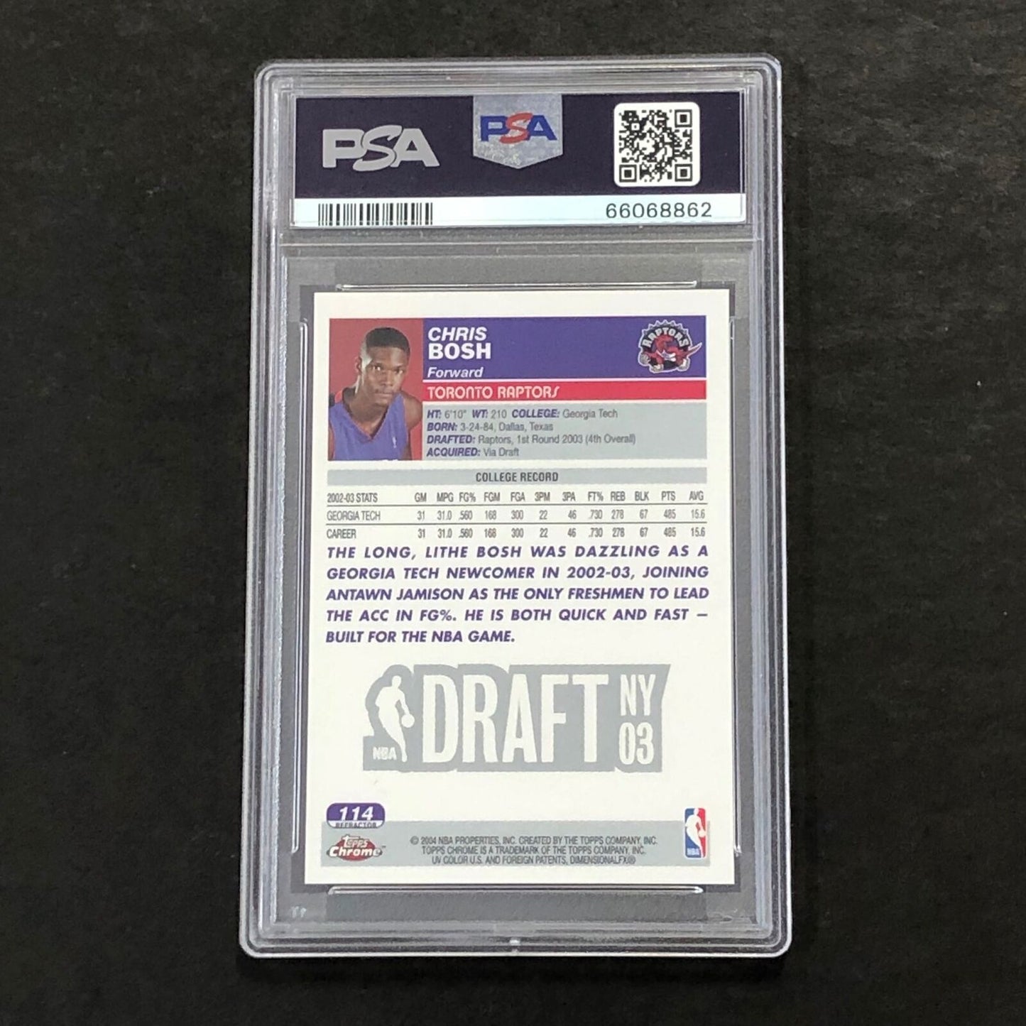 2003-04 Topps Chrome Refractor #114 Chris Bosh Signed Card AUTO 10 PSA Slabbed R